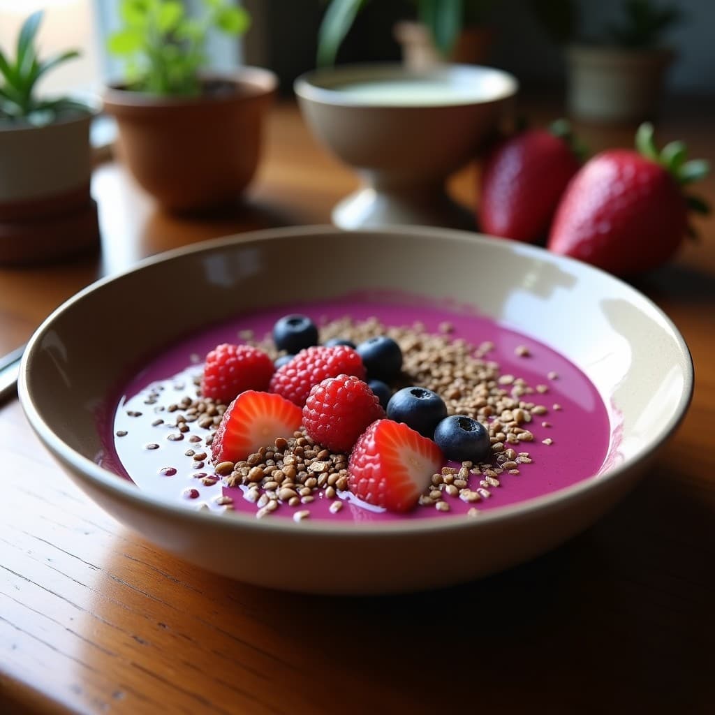Smothie Bowl de Pitaya y Cacao Puro: Desayuno Antioxante y Sin Lácteos