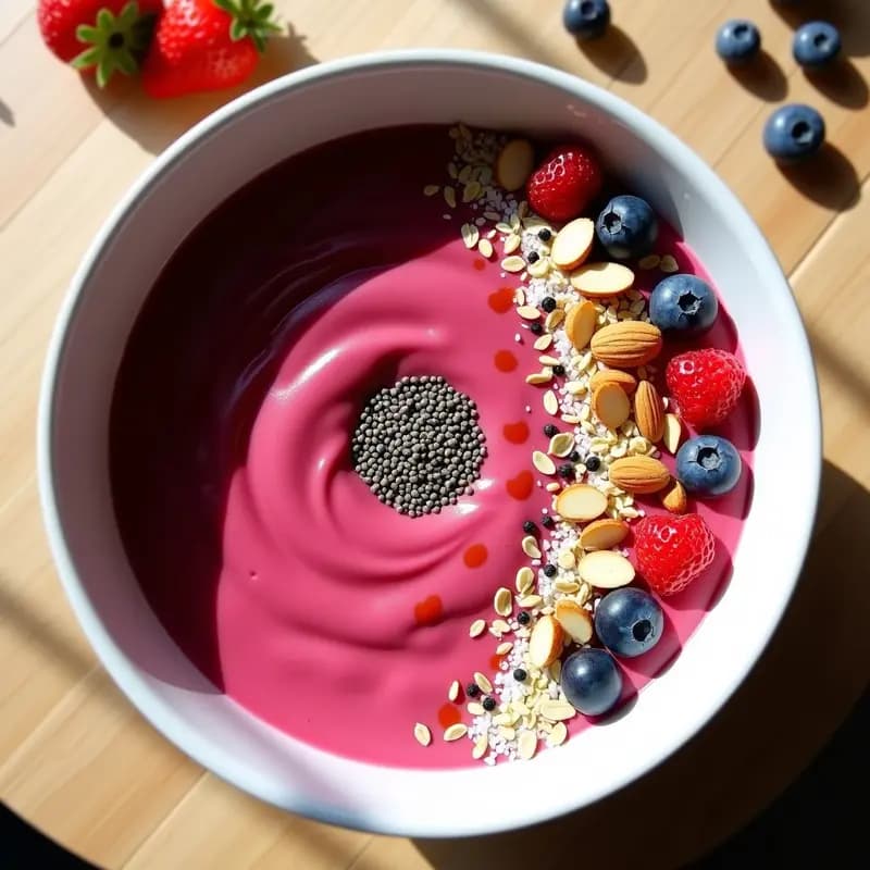 Smoothie Bowl de Pitaya y Chía con Toppings de Frutos Rojos Congelados