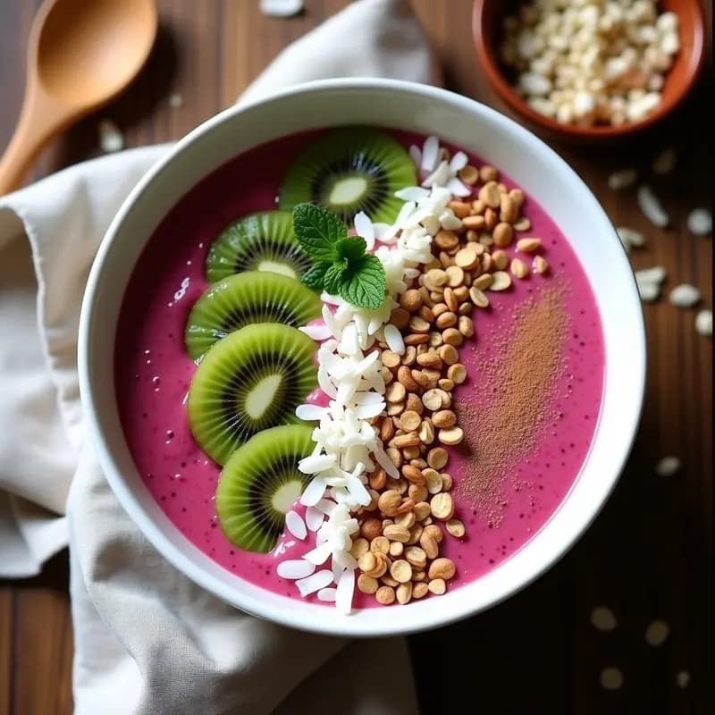 Smoothie Bowl de Pitaya y Chía: Desayuno Europeo Rápido con Granola Sin Azúcar