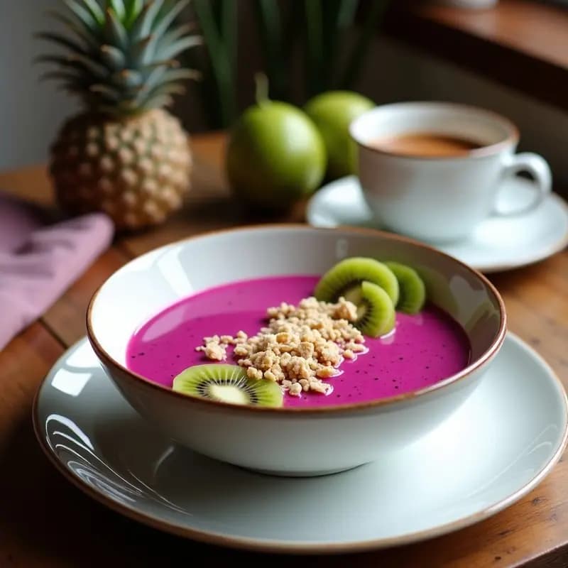 Smoothie Bowl de Pitaya y Kiwi con Toppings de Coco y Granola de Amaranto