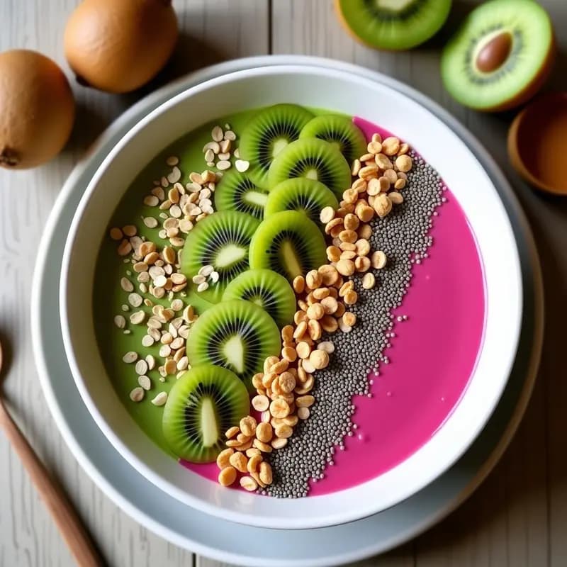Smoothie Bowl de Pitaya y Kiwi con Granola de Semillas: Desayuno Antioxidante y Colorido