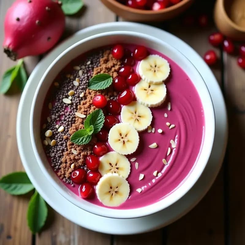 Smoothie Bowl de Pitaya y Plátano con Toppings de Cacao y Almond Butter: Desayuno Historia de Instagram