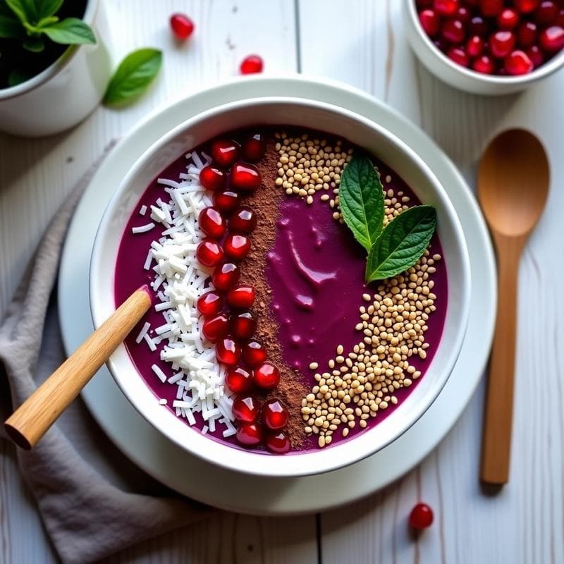 Smoothie Bowl de Remolacha y Cacao con Toppings de Semillas de Cáñamo y Granada
