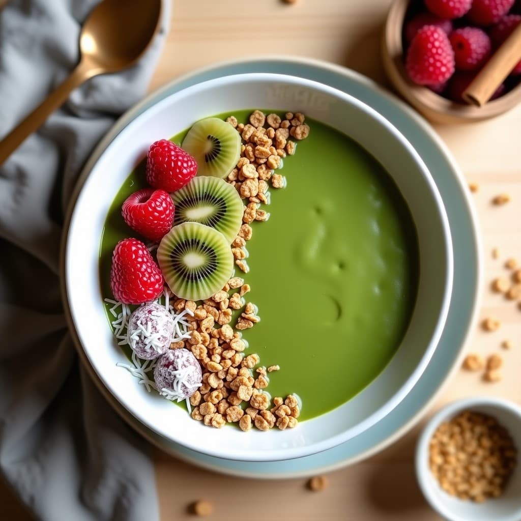 Smoothie Bowl de Spirulina y Plátano con Granola de Quinoa: Desayuno Superfood Vegano