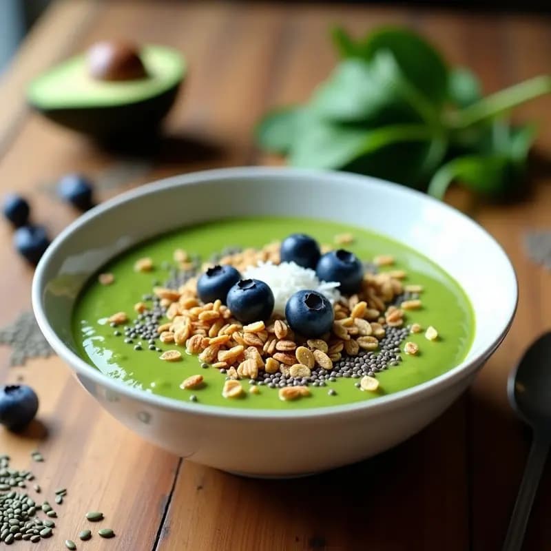 Smoothie Bowl Verde de Espinaca y Aguacate: Receta Energética en 10 Minutos para Desayunar Saludable