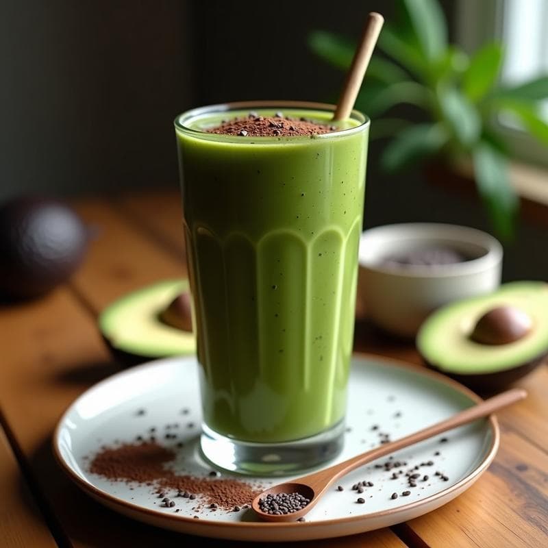 Smoothie de Cacao y Aguacate con Espirulina: Bebida Keto Energética y Antioxidante