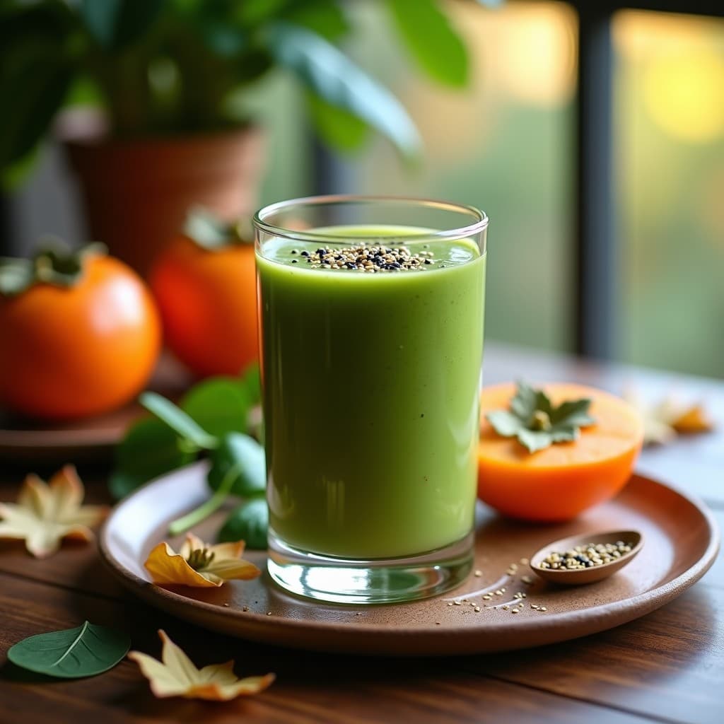 Smoothie de Caqui y Espinacas con Semillas de Sésamo: Bebida de Otoño Antioxidante en 5 Minutos
