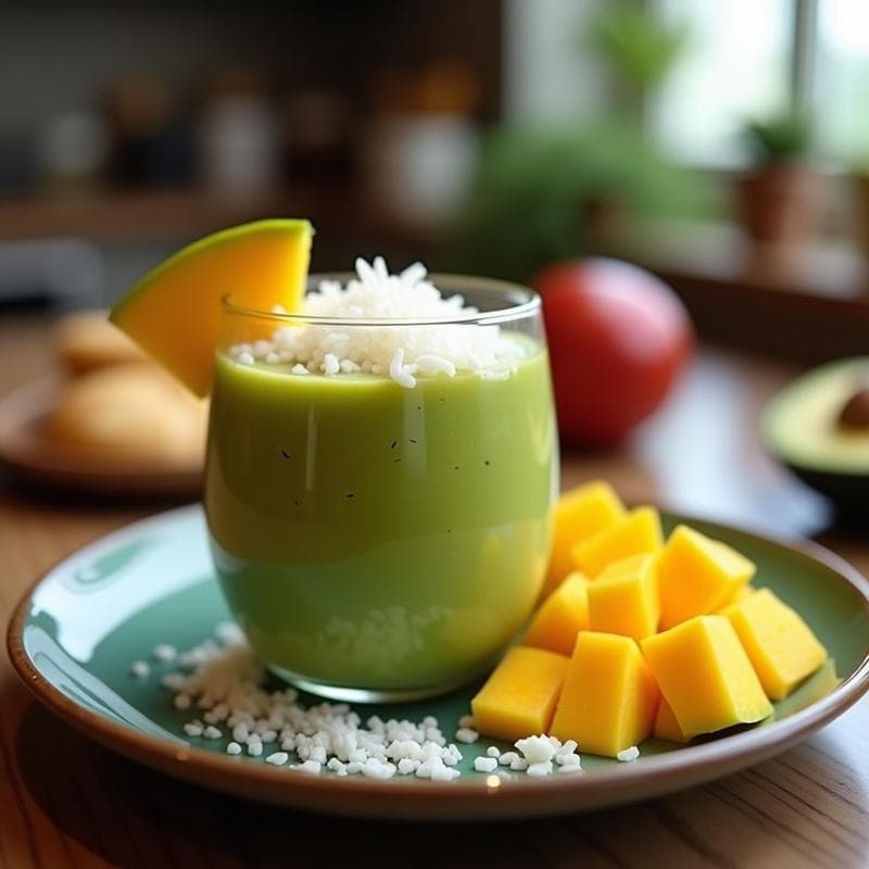 Smoothie de Alga Chlorella y Mango con Topping de Coco: Batido Detox y Alta en Clorofila