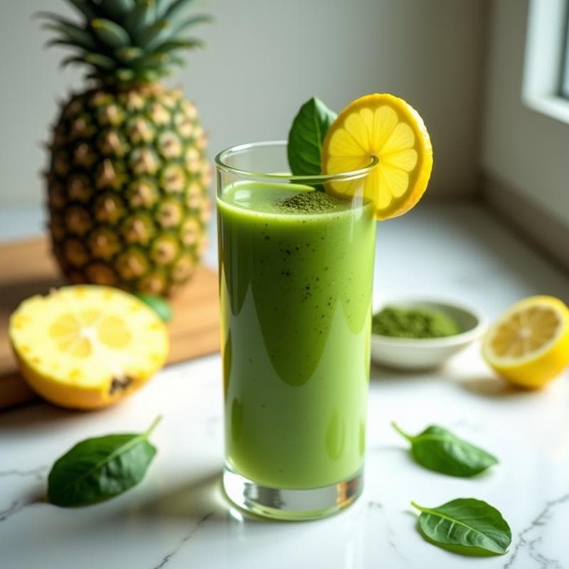 Smoothie de Clorofila y Piña: Bebida Depurativa Verde con Espinaca y Limón