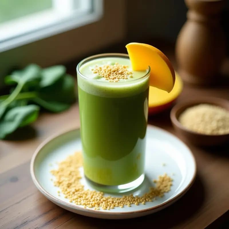 Smoothie de Espinaca, Mango y Leche de Camella con Vello de Oro: Bebida Energética Árabe y Antioxidante