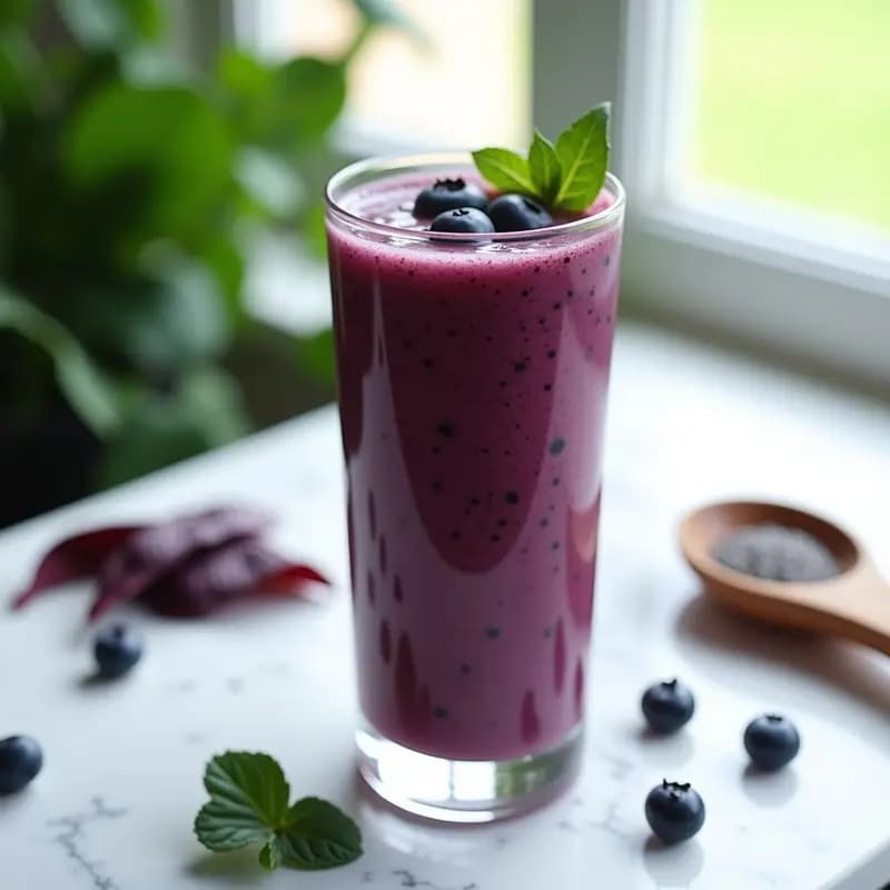 Smoothie de Espinaca Morada y Arándanos con Semillas de Chía: Desayuno Antioxidante en 5 Minutos
