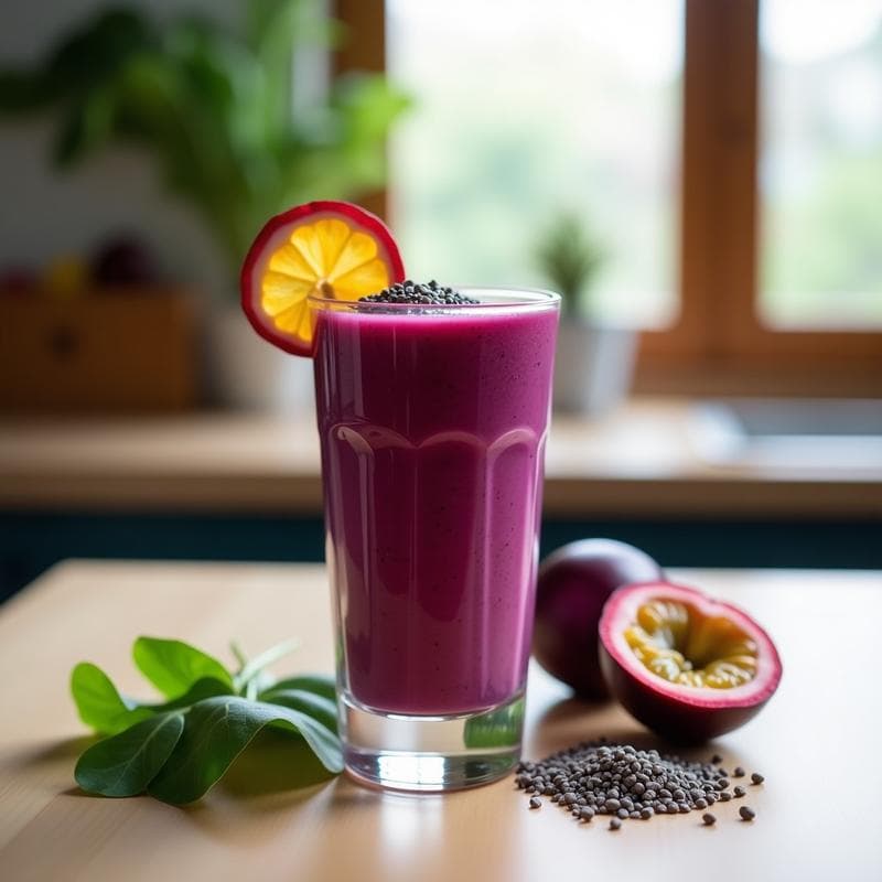 Smoothie de Espinaca Morada y Maracuyá: Bebida Antioxidante Sin Azúcar y Vegana