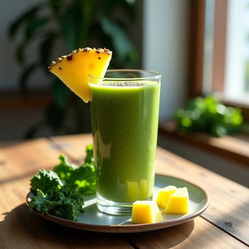 Smoothie de Espinaca, Piña y Kale: Receta Alta en Proteína para Desayunos Energéticos
