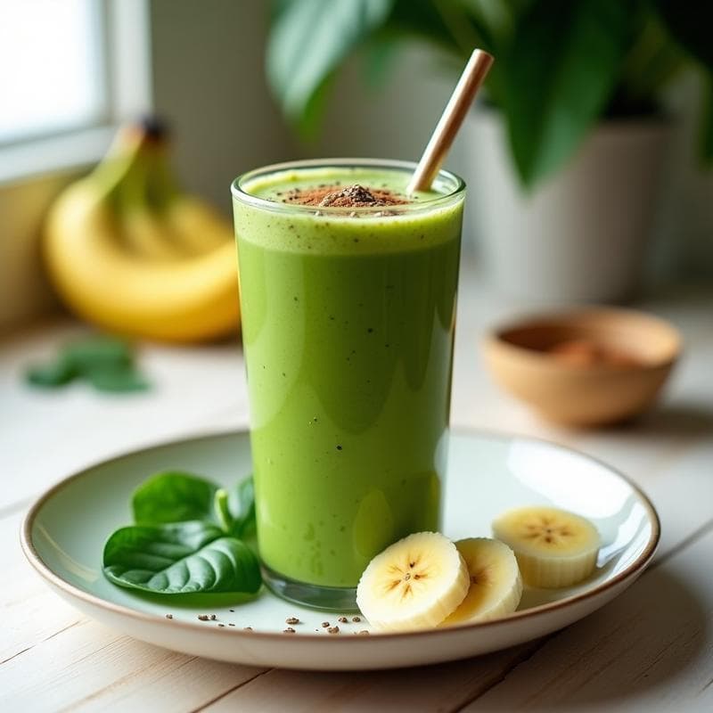 Smoothie de Espinaca, Plátano y Proteína de Guisante: Bebida Vegana Alta en Proteína para Post-Entreno