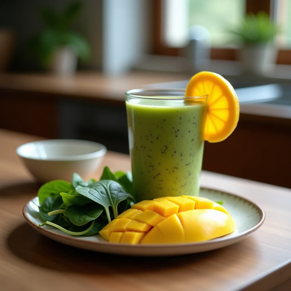 Smoothie de Espinacas, Mango y Semillas de Chía con Agua de Coco: Bebida Vegana Post-Entrenamiento