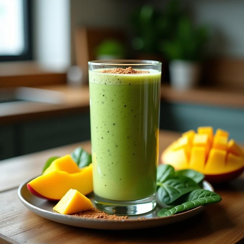 Smoothie de Espinacas, Mango y Chía con Leche de Almendras: Bebida Vegana Depurativa y Energética