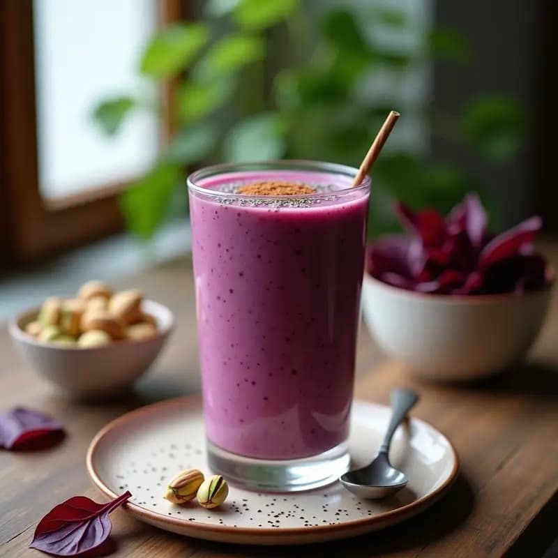 Smoothie de Espinacas Moradas y Leche de Pistacho: Desayuno Detox Antiinflamatorio
