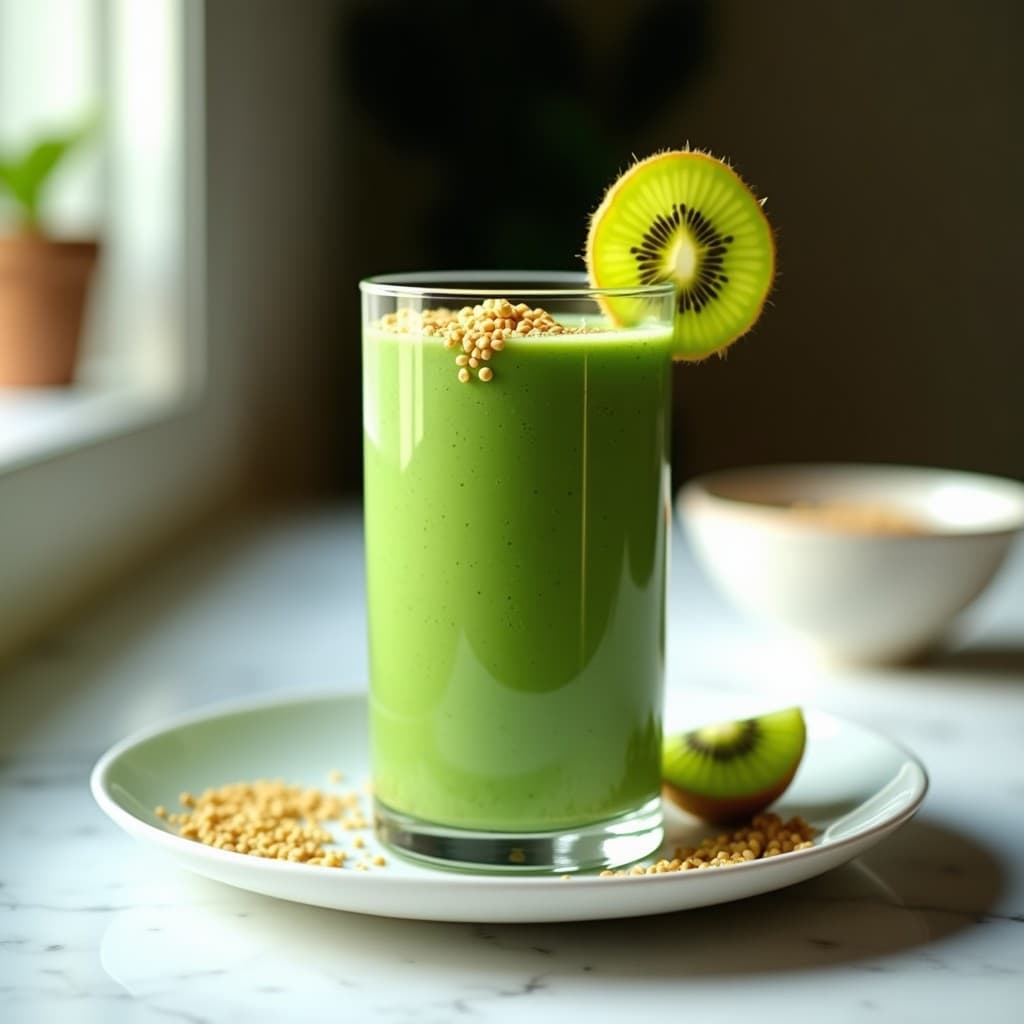 Smoothie de Espirulina, Kiwi y Leche de Anacardos: Desayuno Energético Sin Lácteos