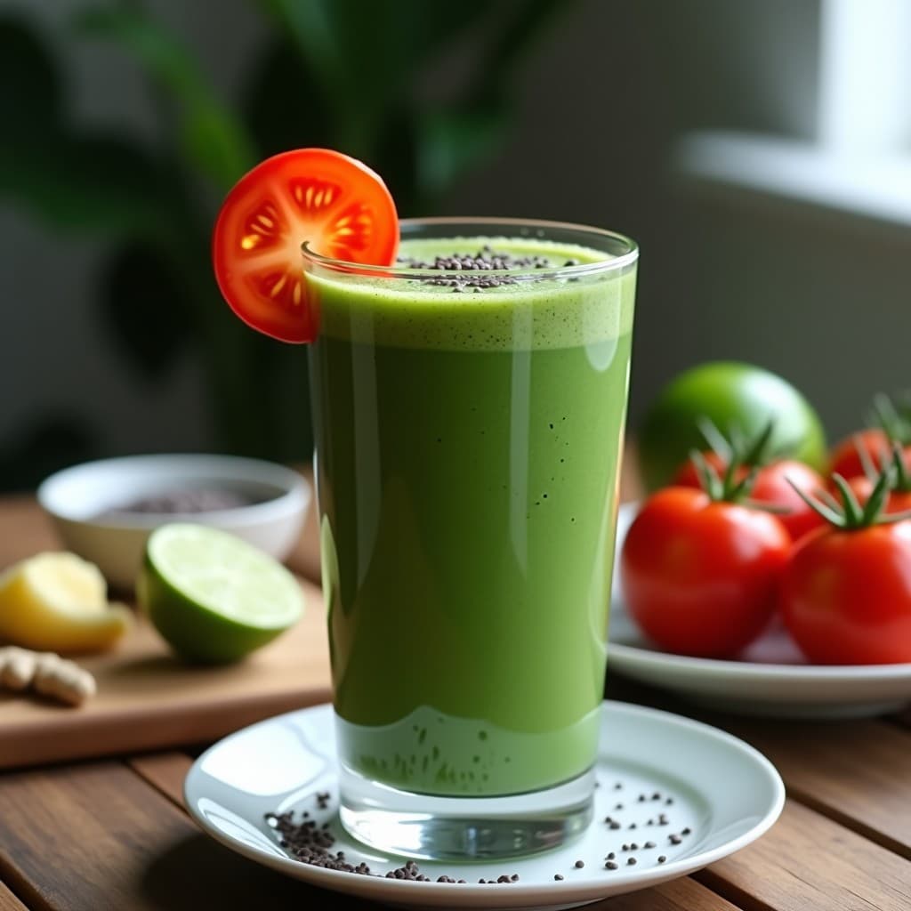 Smoothie de Espirulina y Leche de Tigre de jitomate: Bebida energética peruano-mexicana