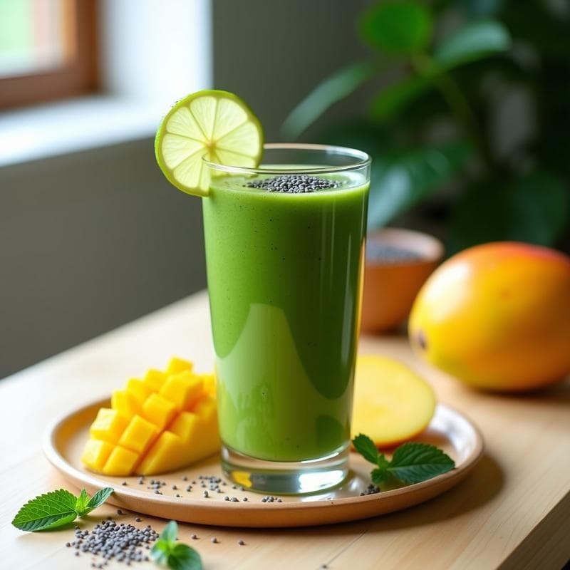 Smoothie de Espirulina y Mango: Bebida Detox y Alta en Proteínas con Semillas de Chía