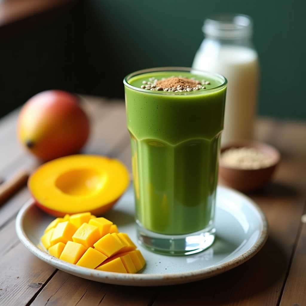 Smoothie de Espirulina y Mango con Leche de Avellana: Bebida Superalimento Vegana