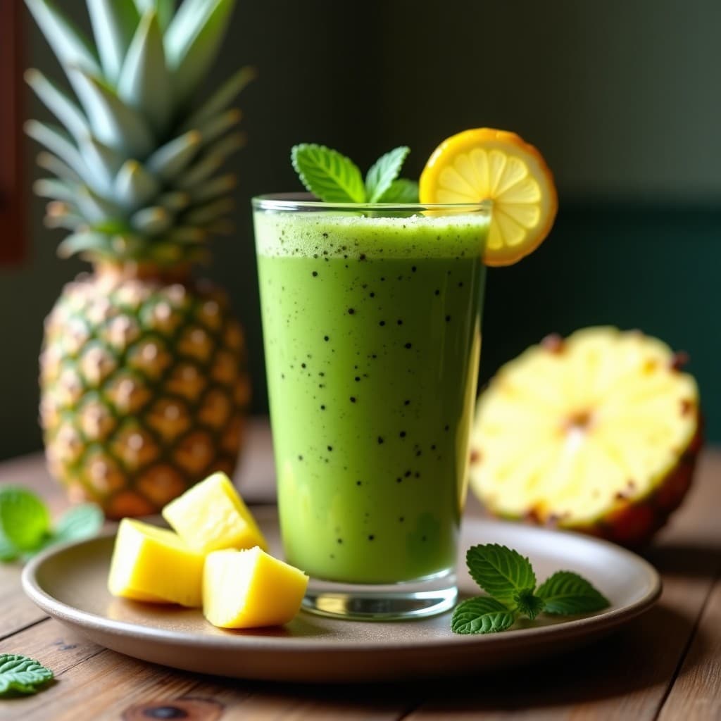 Smoothie de Espirulina y Piña: Bebida Verdosa Alta en Nutrientes y Energía