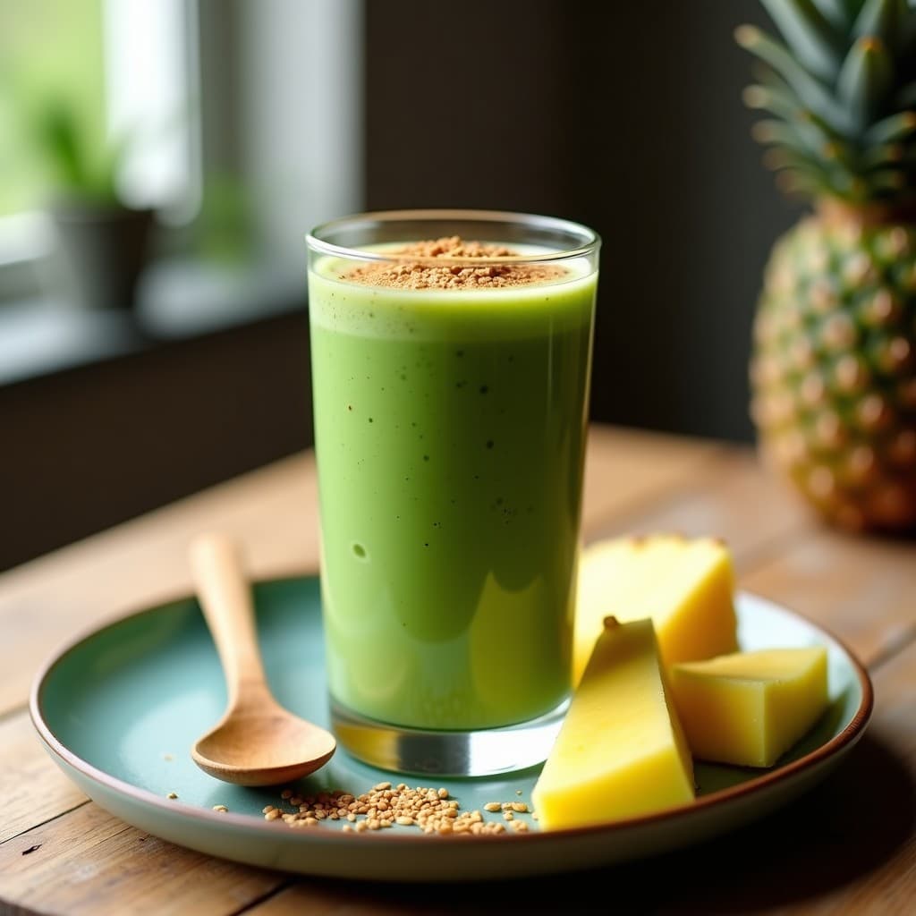 Smoothie de Espirulina y Piña con Leche de Altramuz: Bebida Energética Vegana y Sin Lactosa