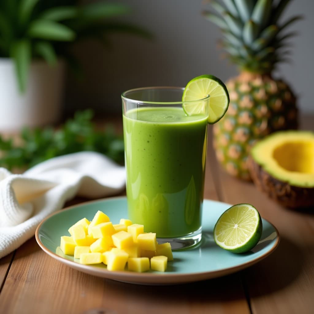 Smoothie de Espirulina, Piña y Coco con Toque de Lima: Bebida Detox Tropical