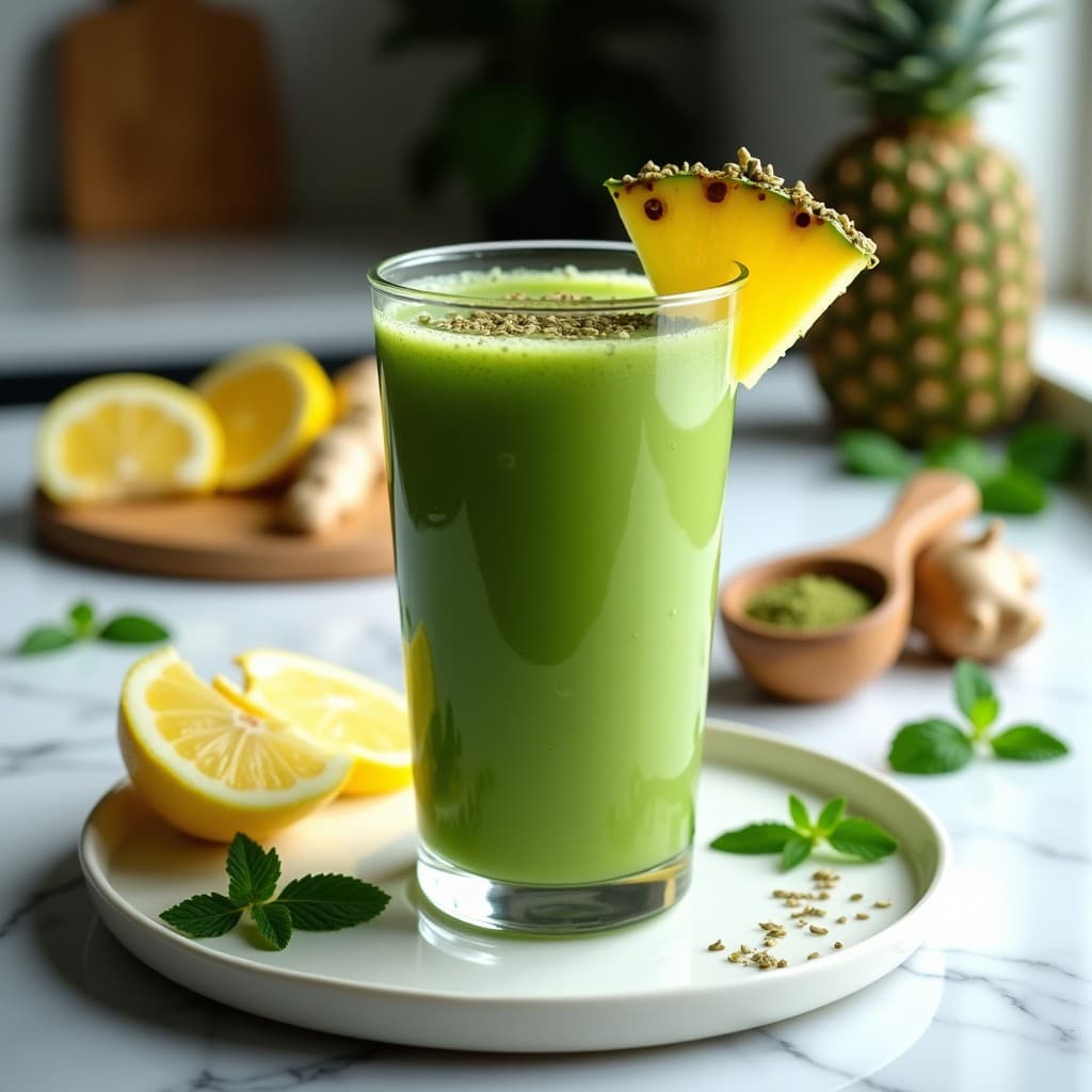 Smoothie de Espirulina y Piña con Jengibre Fresco: Bebida Desintoxicante y Alkalina