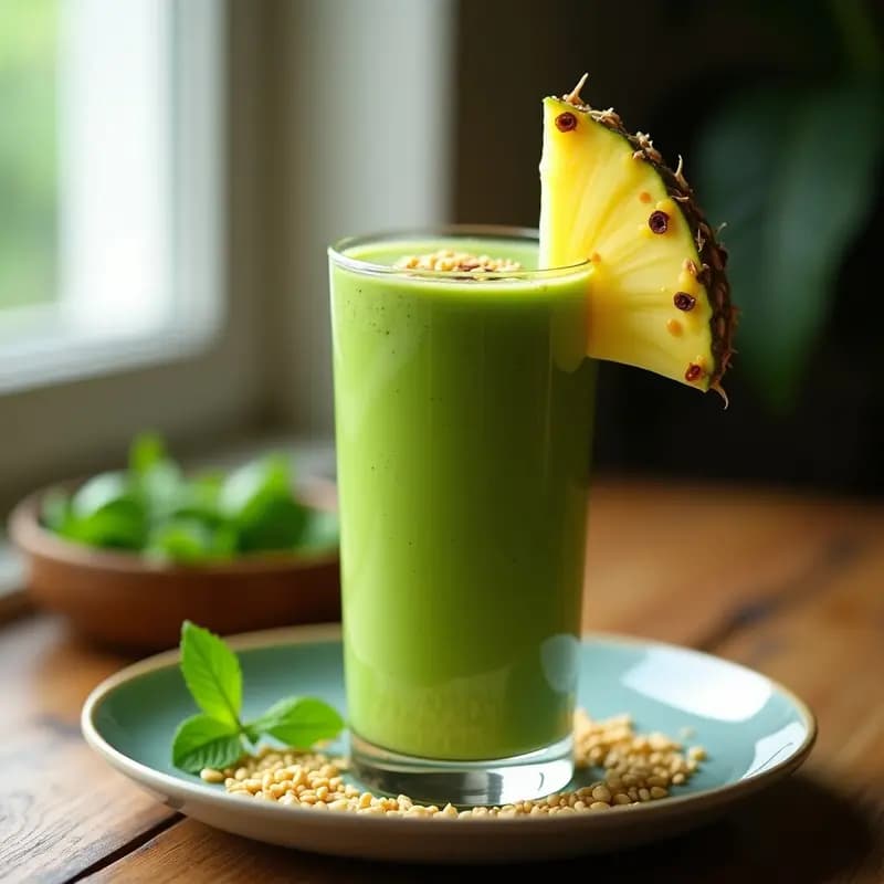 Smoothie de Espirulina y Piña con Semillas de Lino: Bebida Antiinflamatoria y Energética