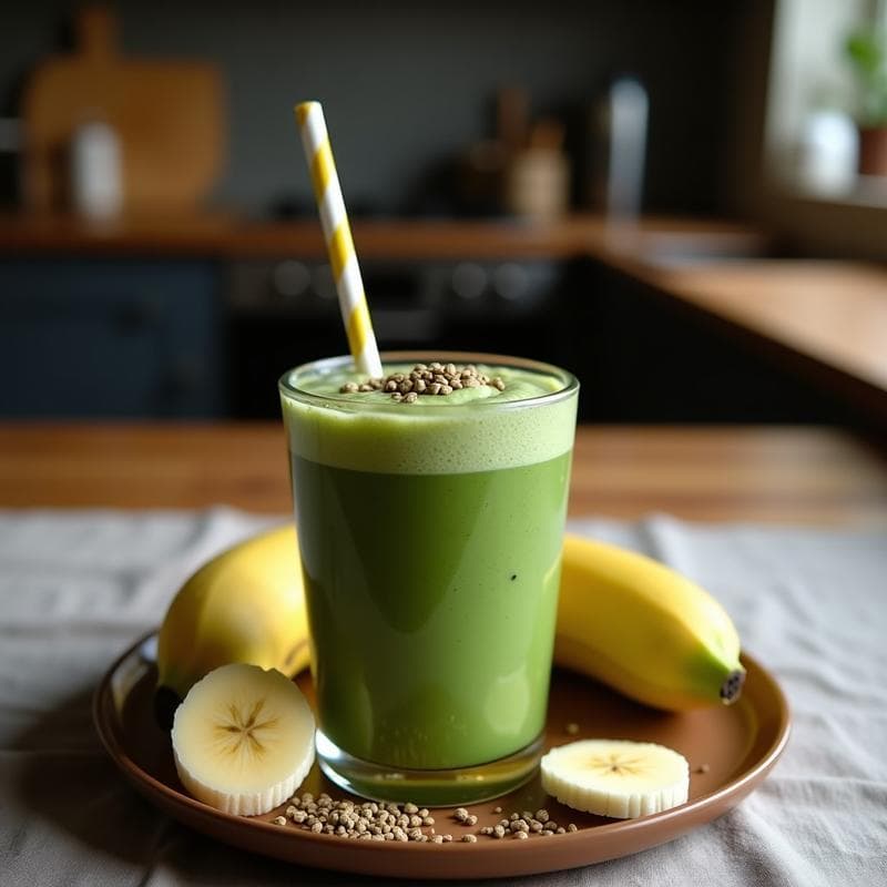 Smoothie de Espirulina y Plátano con Semillas de Cáñamo: Bebida Verde Supernutritiva en 5 Minutos