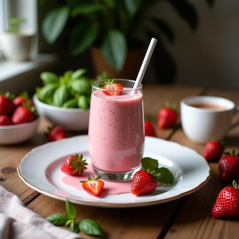 Smoothie de Fresa y Albahaca con Leche de Coco: Desayuno Detox y Energético en 5 Minutos