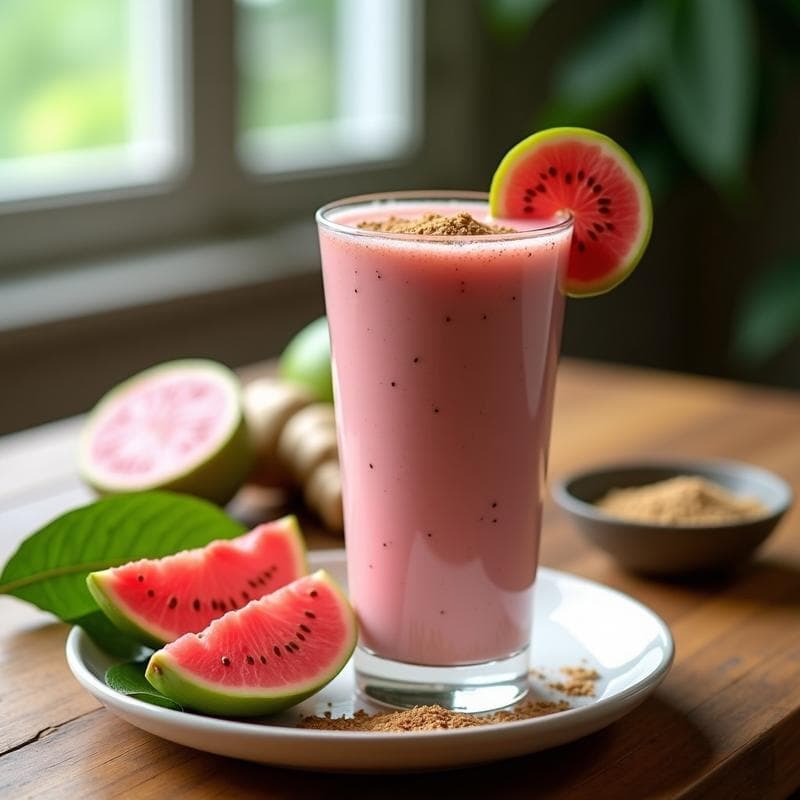 Smoothie de Guayaba y Jengibre con Protein Powder de Cáñamo: Bebida Energética Vegana y Alta en Proteína