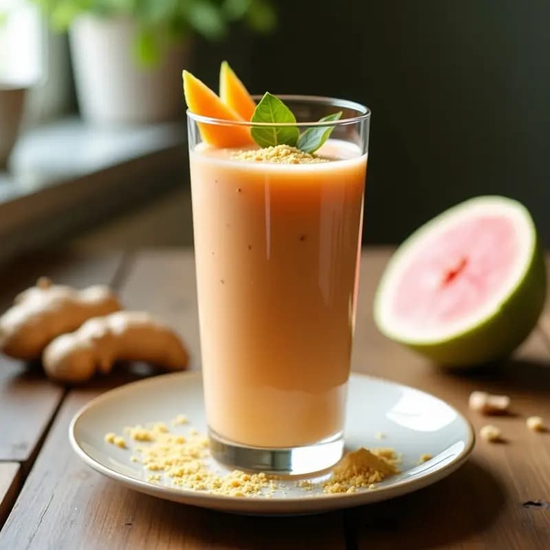 Smoothie de Guayaba y Jengibre con Proteína de Guisante: Desayuno Tropical Vegano