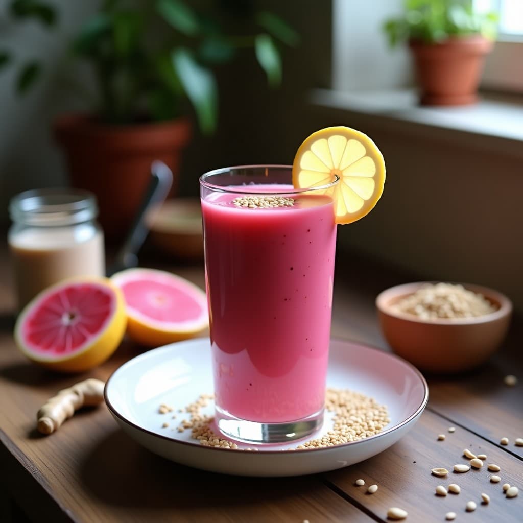 Smoothie de Guayaba Rosa y Jengibre con Semillas de Amapola: Bebida India Antioxidante