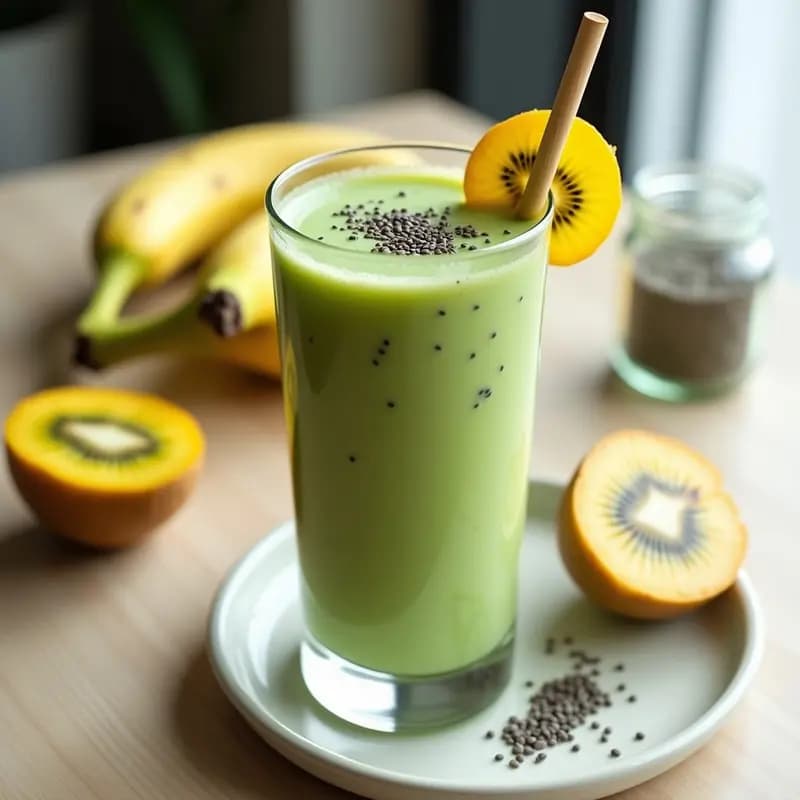 Smoothie de Kiwi Dorado y Espirulina con Leche de Avena: Bebida Energética y Antioxidante