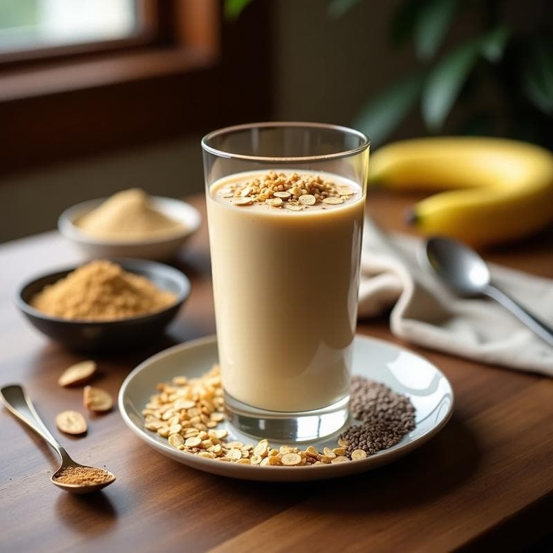 Smoothie de Lucuma y Maca con Topping de Granola de Quinoa: Bebida Andina Energética