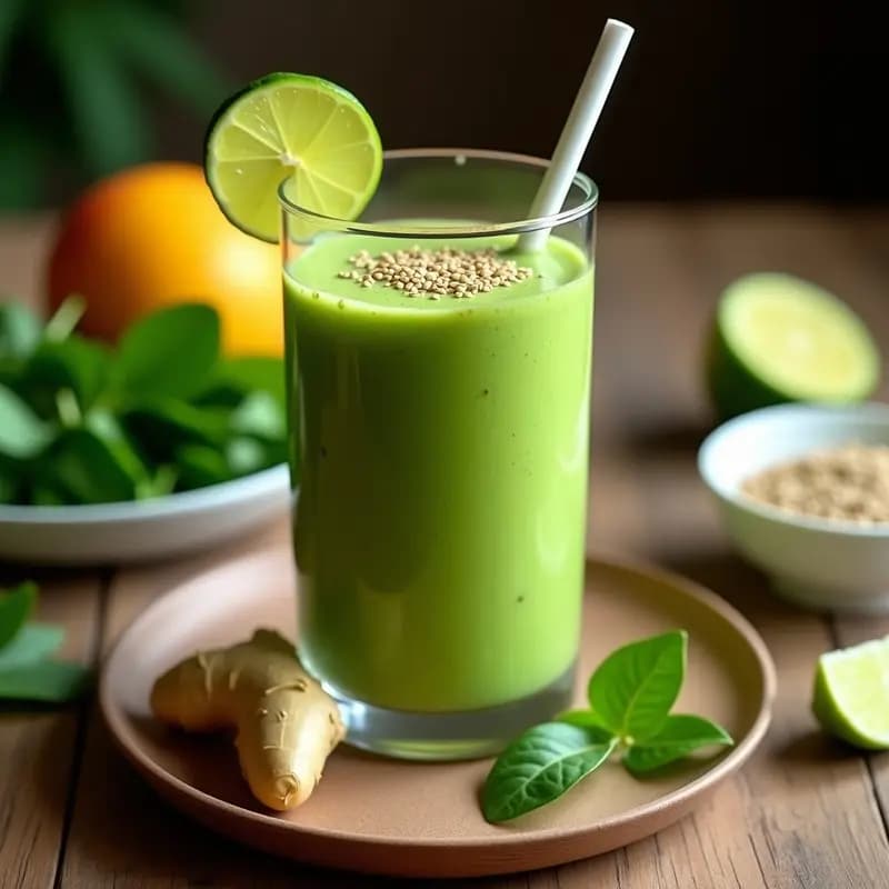 Smoothie de Mango y Espinacas con Semillas de Cáñamo: Bebida Verde Energética