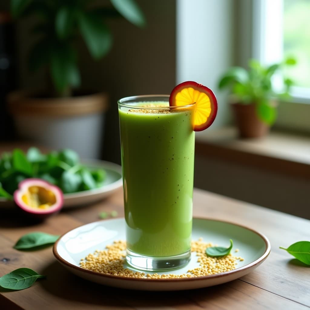 Smoothie de Maracuyá, Espinaca y Leche de Avellanas: Bebida Energética y Desintoxicante