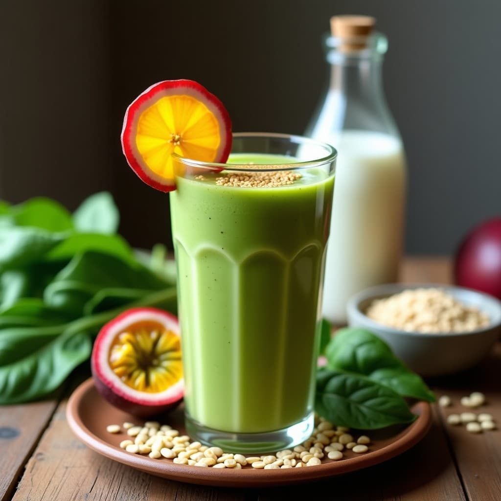Smoothie de Maracuyá y Espinacas con Leche de Avena: Bebida Tropical y Desintoxicante