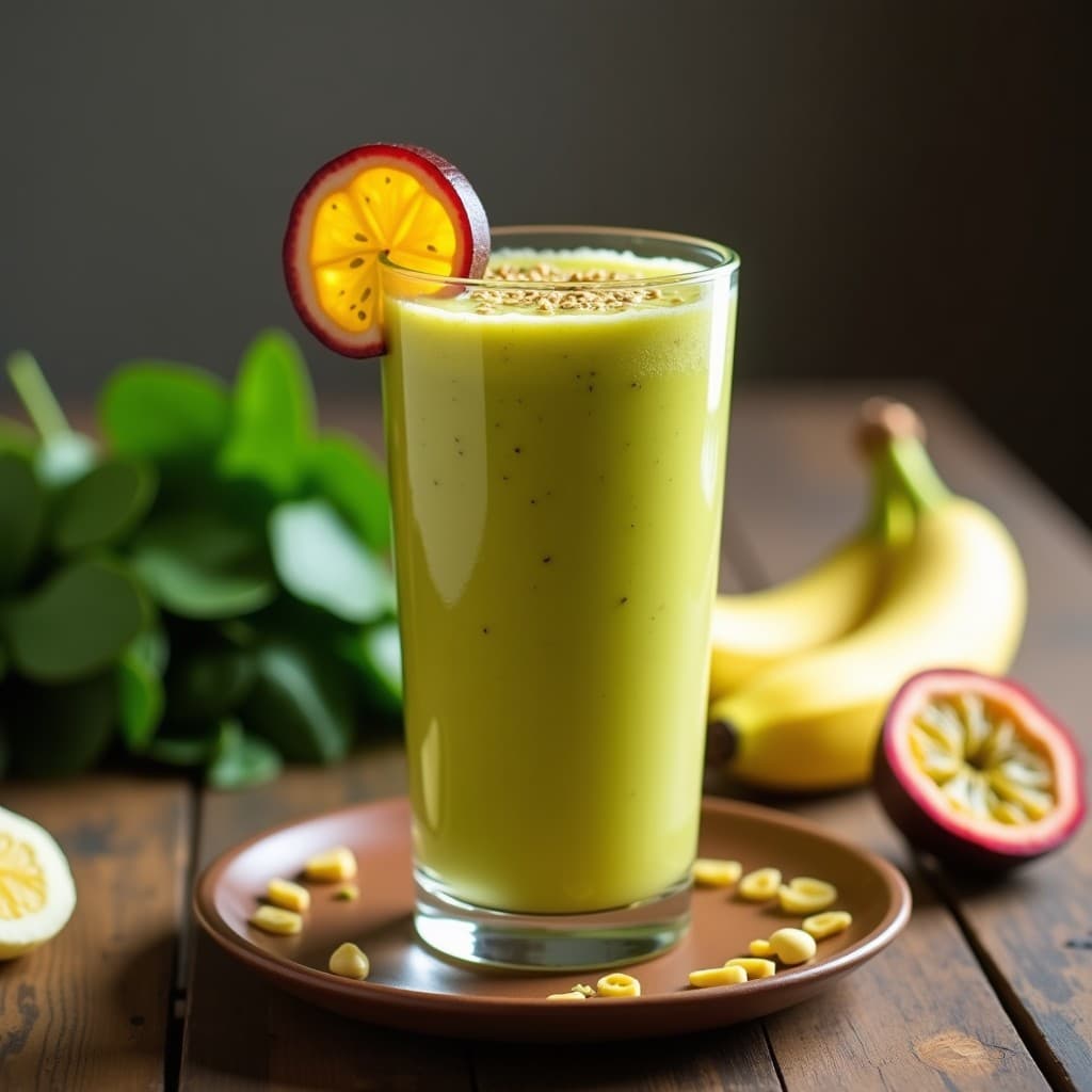 Smoothie de Maracuya y espinacas con proteinas de cáñamo: Bebida Energética Vegana