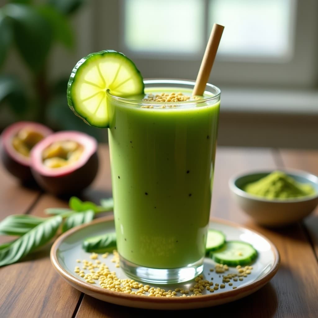Smoothie de Maracuyá y Pepino con Espirulina: Bebida Energética Brasilera Sin Lácteos