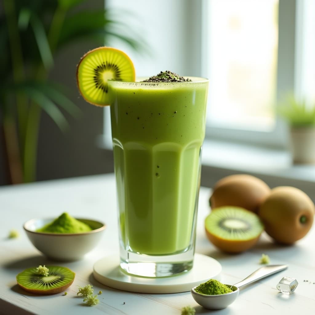Smoothie de Matcha y Kiwi con Proteína de Guisante: Bebida Verde Post-Entrenamiento