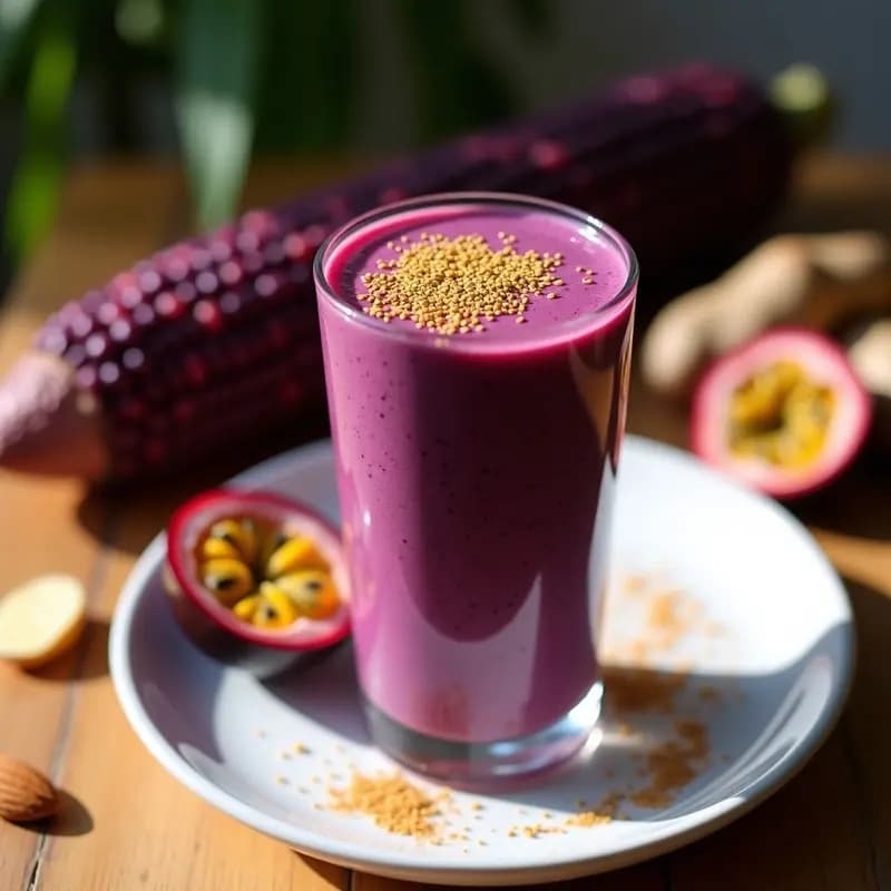 Smoothie Morado Peruano con Maíz Morado y Maracuyá: Bebida Antioxidante y Energizante