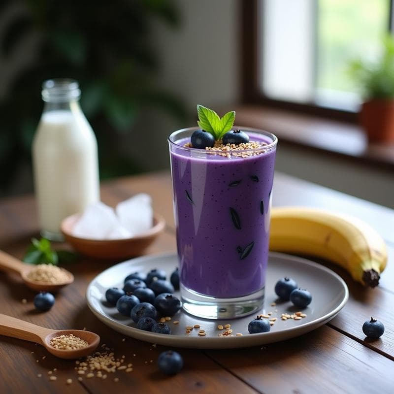 Smoothie de Moras Azules y Espirulina con Leche de Almendras: Bebida Antioxidante Sin Lactosa