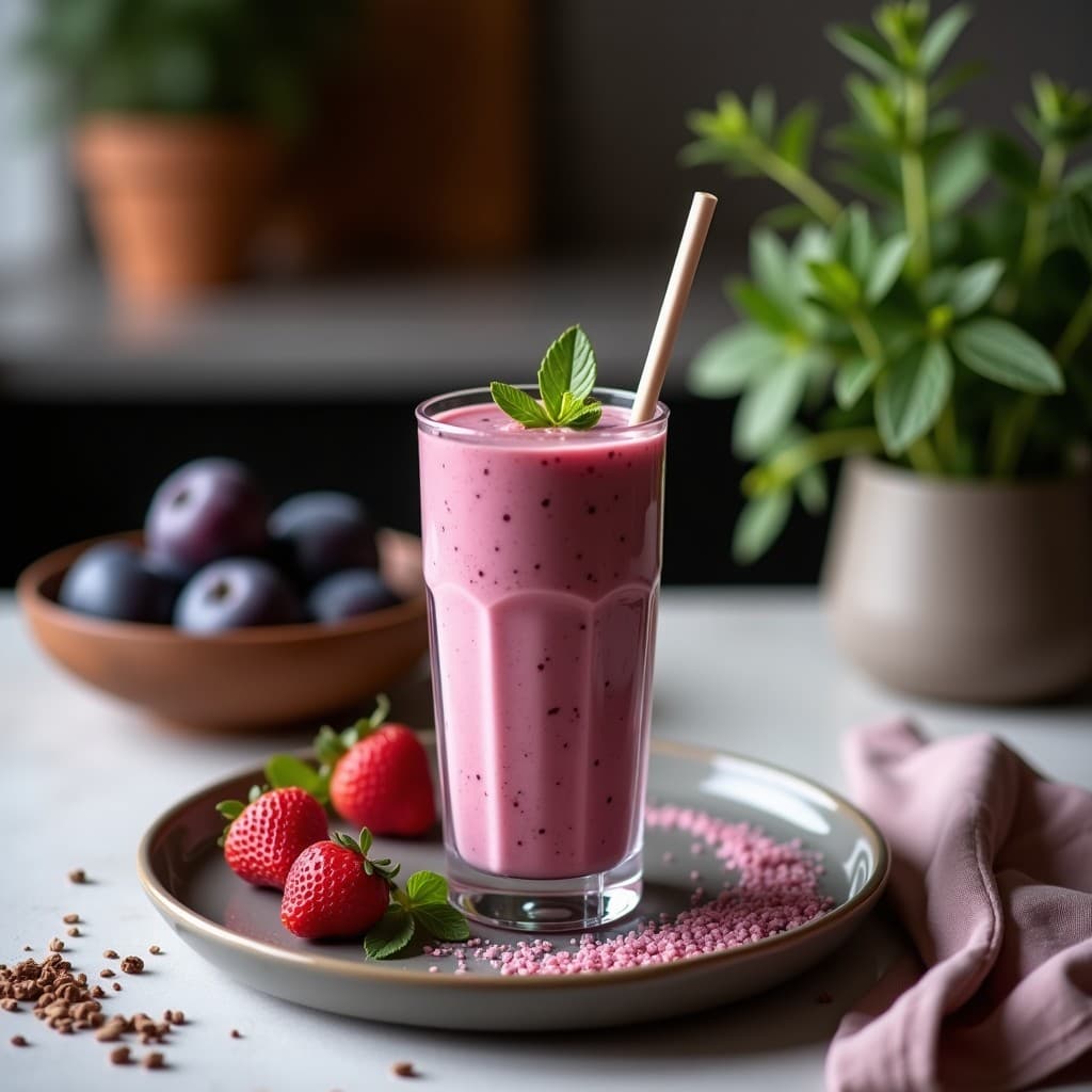 Smoothie de Moras y Espinacas con Leche de Soya: Desayuno Vegano Rico en Antioxidantes