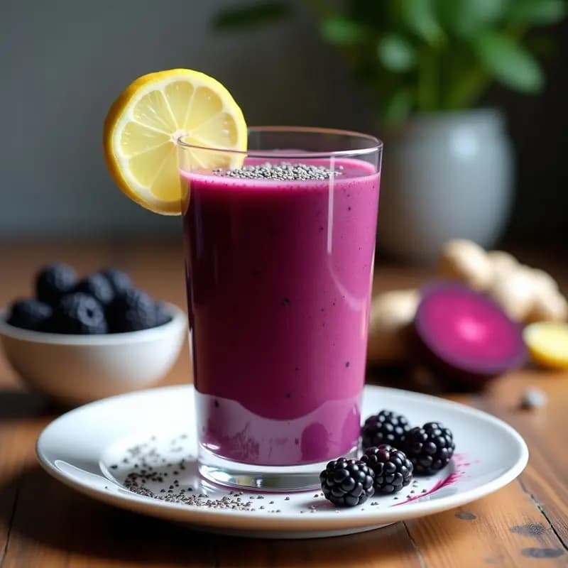 Smoothie Morado de Moras y Remolacha con Chía y Jengibre: Bebida Antioxidante y Detox