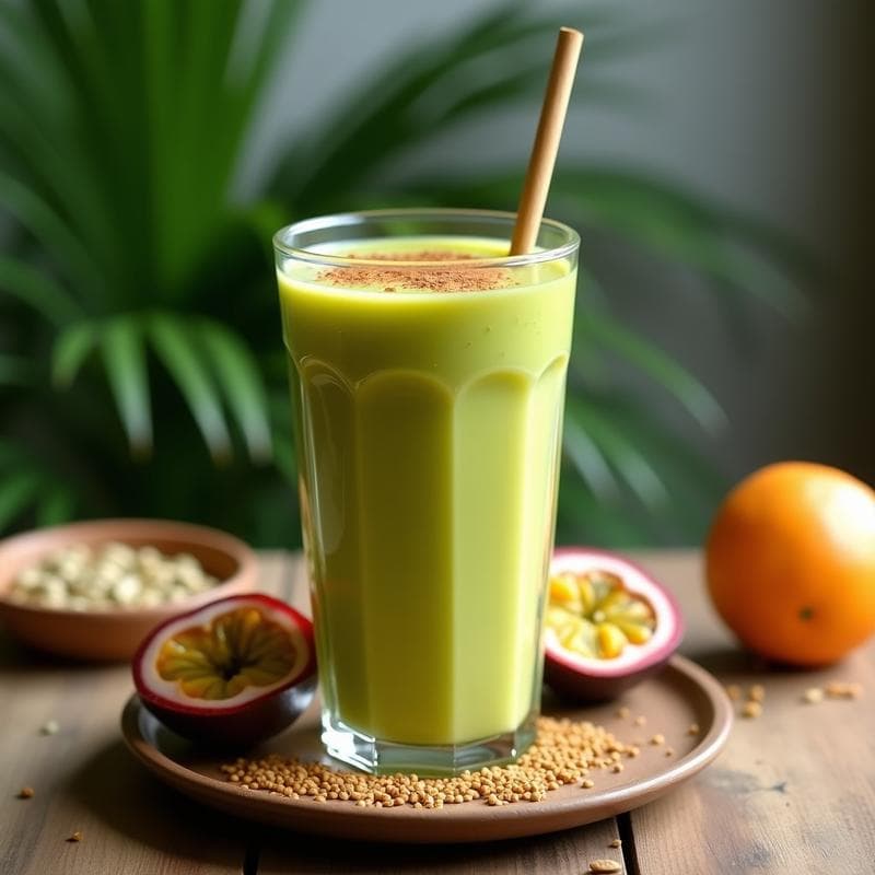 Smoothie de Moringa y Maracuyá con Semillas de Cáñamo: Bebida Energética Tropical Sin Azúcar