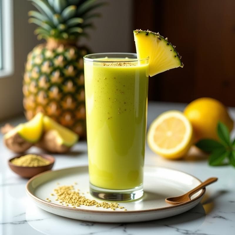 Smoothie de Moringa y Piña con Semillas de Cártamo: Bebida Detox y Antiinflamatoria