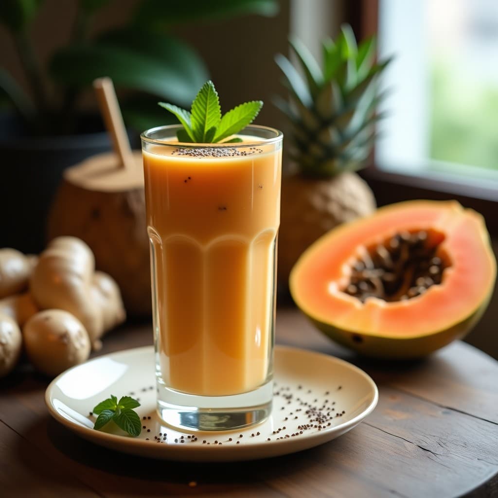 Smoothie de Papaya y Chía con Jengibre: Batido Tropical Vegano y Depurativo